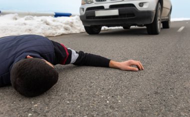 Horizontal view of man hit by a ca