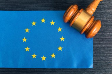 Judge gavel and European Union flag. Legality concept