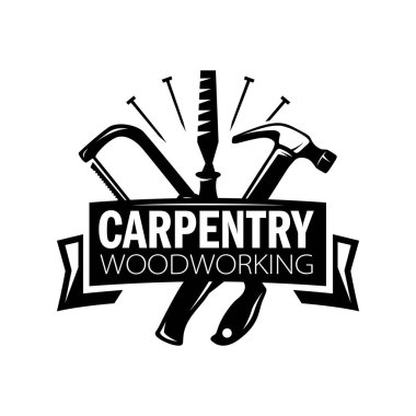 Marangozluk atölyesinin vektör logosu, marangozluk