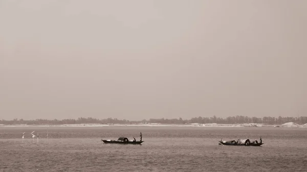 Largest River Bangladesh Padma Message Arrival Monsoon Fishermen Catching Hilsa — Stock Photo, Image