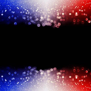 Abstract patriotic red white and blue glitter sparkle confetti black background for party invite, July 4th 14 firework, memorial flag pattern, USA fourth 4 sale, election president vote or labor day clipart