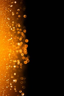 Orange black glitter sparkle happy birthday confetti invite background, Autumn Fall November Thanksgiving gala, Halloween party invitation or October elegant Christmas wedding border sale bokeh banner 