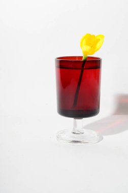 Aydınlık arka planda cam içinde parlak, güzel bir çiçek yaz konsepti, yakın görüş  