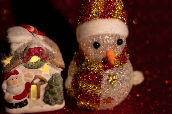 Decoraciones Navidad Vista Cerca Manguera Con Muñeco Nieve — Foto de Stock