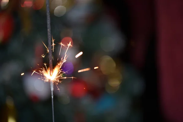 Luce Bengala Sullo Sfondo Sfocato Concetto Natale — Foto Stock