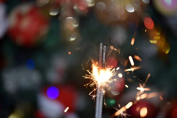 Luce Bengala Sullo Sfondo Sfocato Concetto Natale — Foto Stock