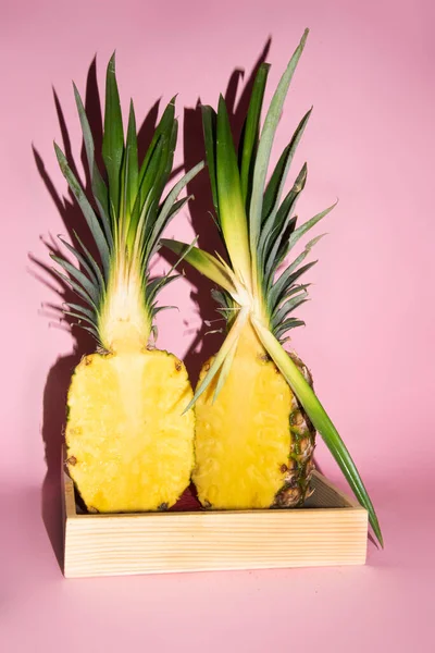 Halved Pineapple Fruit Color Background — Stock Photo, Image