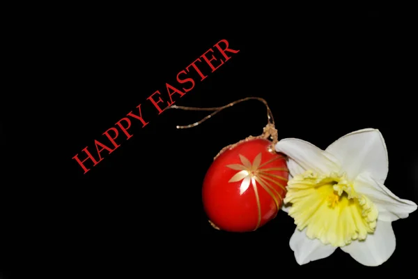 Easter Egg Flower Lettering Happy Easter Black Background — ストック写真