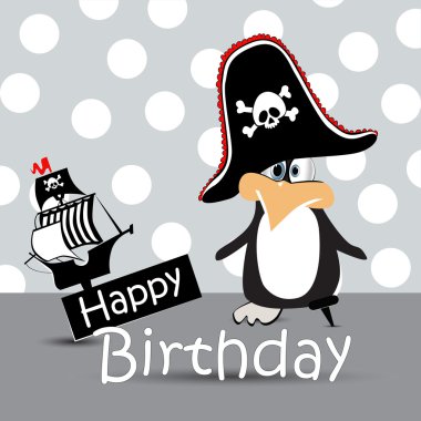 mutlu doğum günü kartı korsan penguen