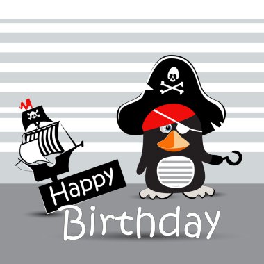 mutlu doğum günü kartı korsan penguen komik