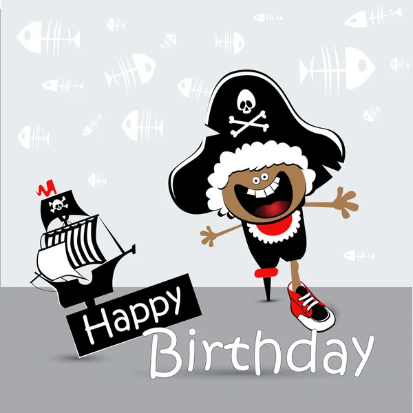 Tarjeta de cumpleaños feliz niño pirata — Archivo Imágenes Vectoriales