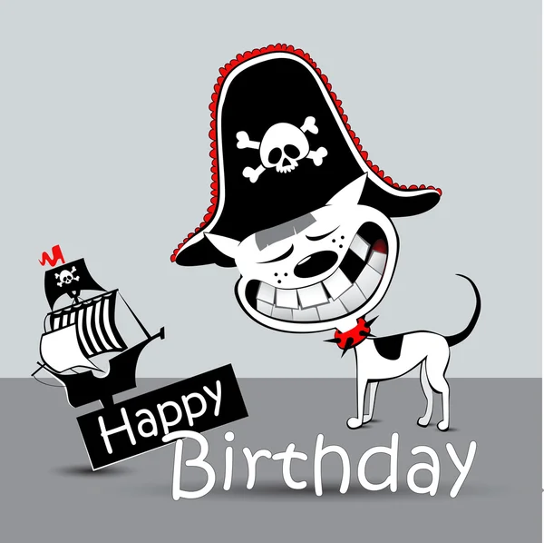 Buon compleanno carta pirata cane divertente — Vettoriale Stock