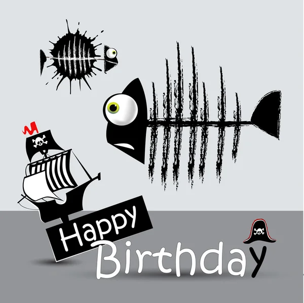 Χαρούμενα γενέθλια κάρτα πειρατής ψάρια αστείο — Διανυσματικό Αρχείο