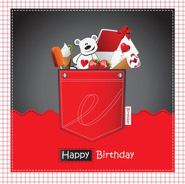 Happy Birthday Card pocket red — Stock Vector