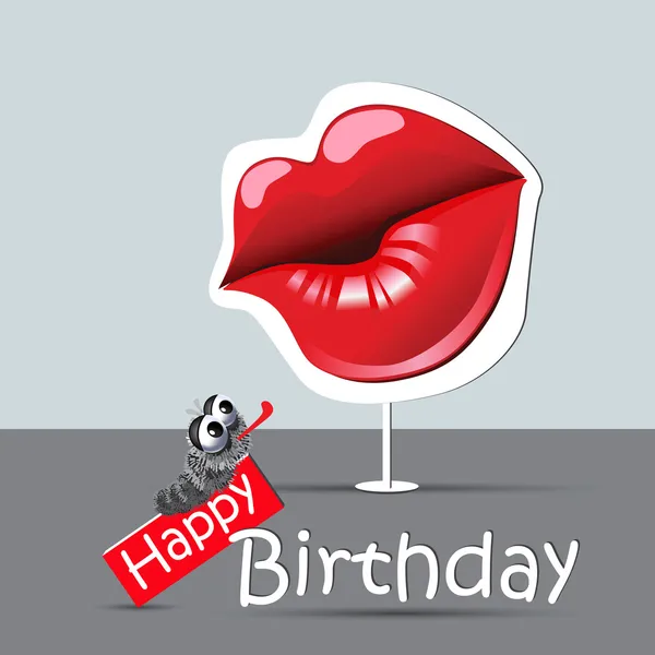 Glückwunsch zum Geburtstag lustige Karte Augen und Lächeln Kuss — Stockvektor