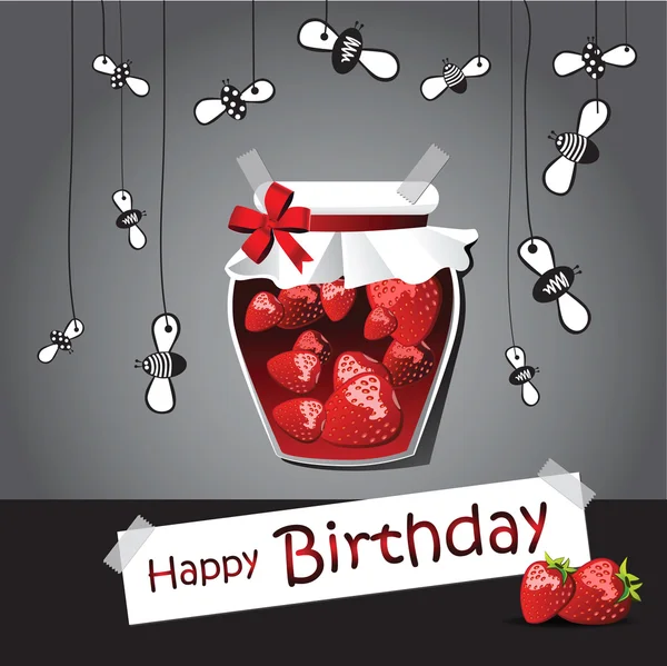 Feliz aniversário engraçado cartão de geléia de morango —  Vetores de Stock