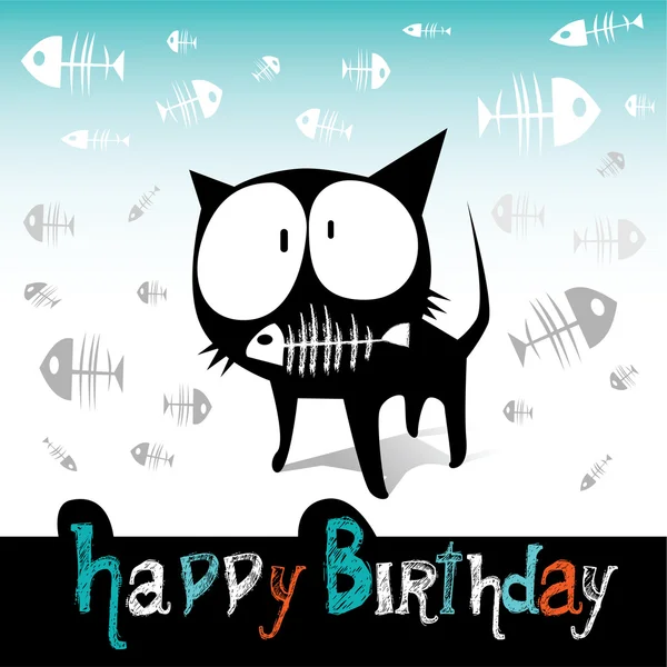 Joyeux anniversaire drôle chat et poisson — Image vectorielle