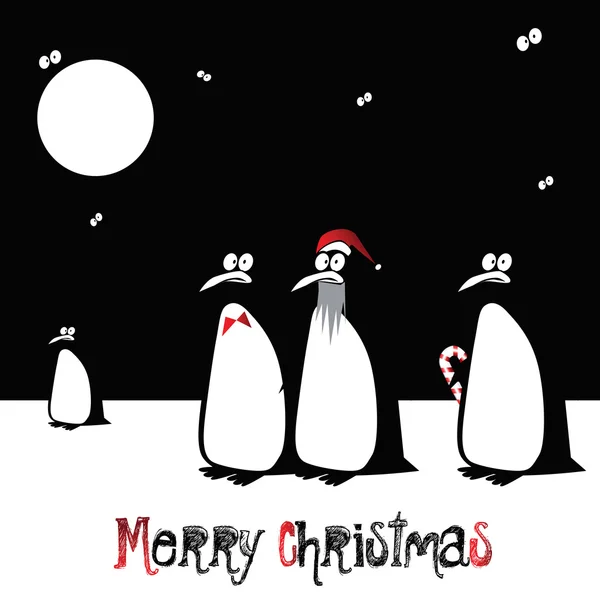 Merry christmas komik kuş penguen — Stok Vektör