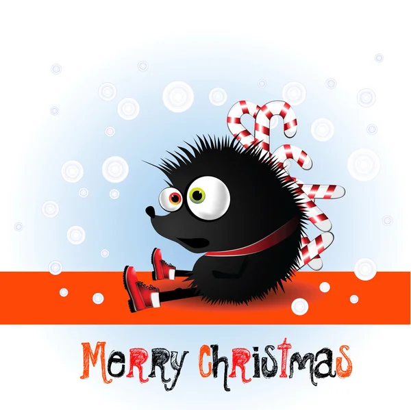 Merry Christmas hedgehog with gift — Stock Vector