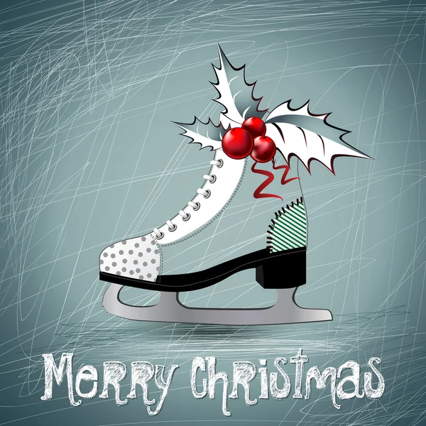 快乐圣诞白色溜冰鞋 — 图库矢量图片