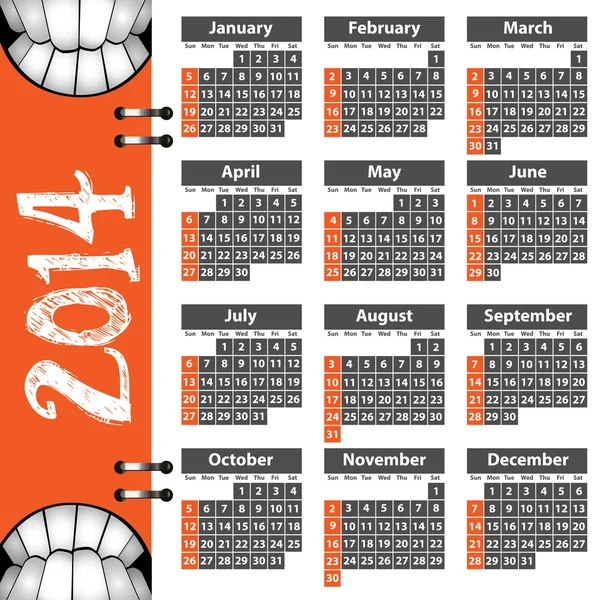 2014 sorriso calendario — Vettoriale Stock