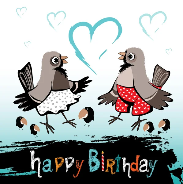 Feliz aniversário pombos pássaros —  Vetores de Stock