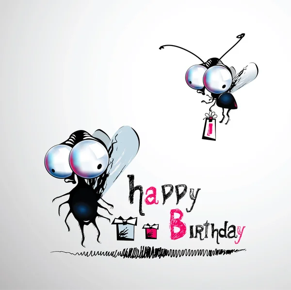 Grattis på födelsedagen gåva funny flugor — Stock vektor