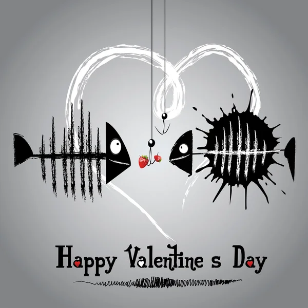 Tarjeta feliz día de San Valentín con peces divertidos — Vector de stock