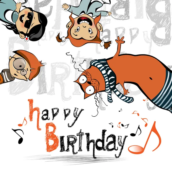 Feliz cumpleaños divertido niños gato — Vector de stock