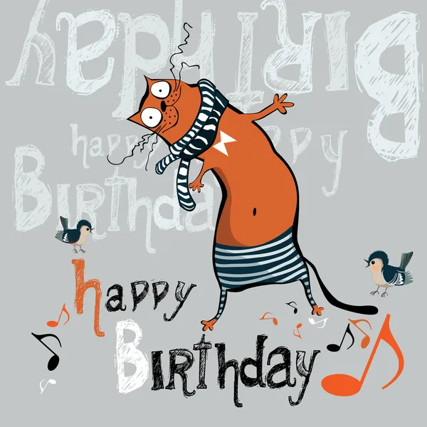 お誕生日おめでとう面白いカード猫 — ストックベクタ
