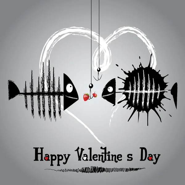 Happy valentine's day card with funny fish — Stock Vector