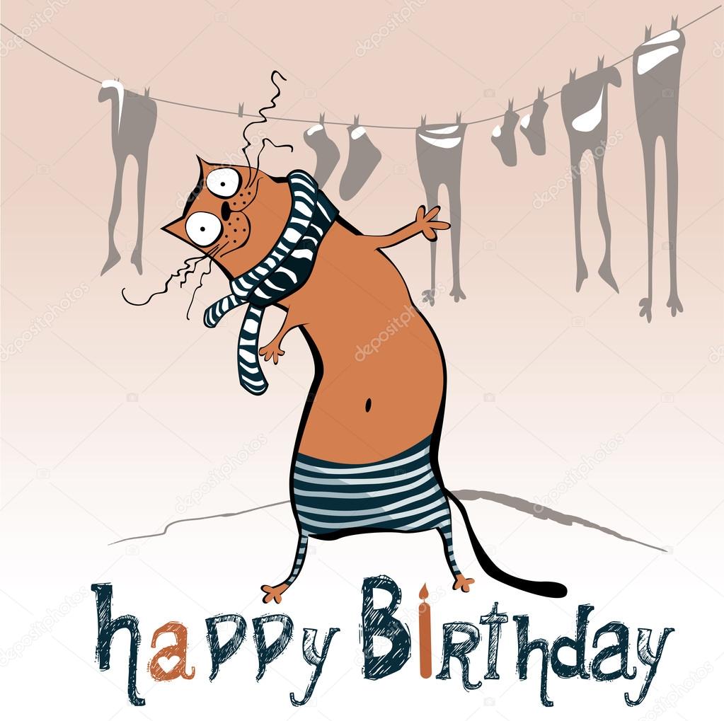 Happy birthday funny card animal cat