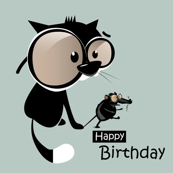 Happy Birthday mouse with a cat smile — Stock Vector