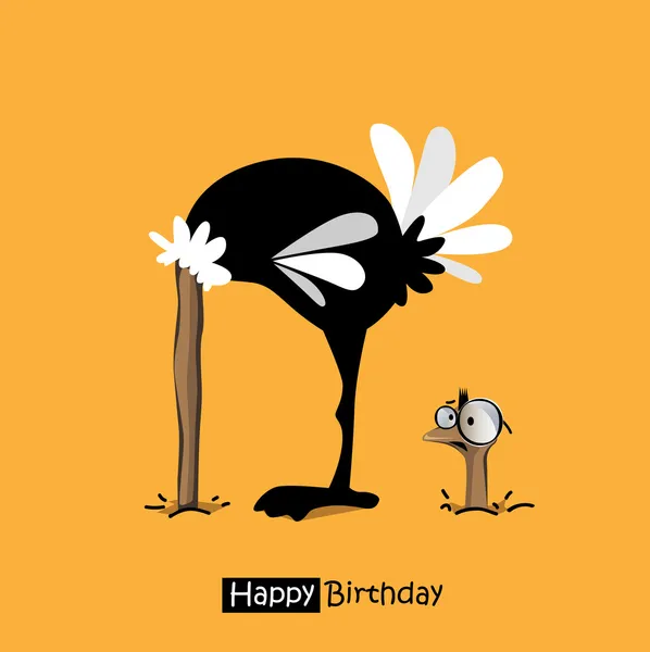 Gelukkige verjaardag glimlach vogels grappige struisvogel — Stockvector