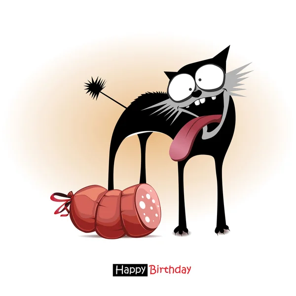 Happy Birthday smile black cat and a gift — Stock Vector