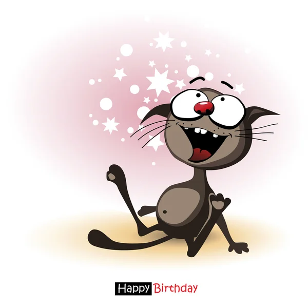 Grattis på födelsedagen leende söt katt hälsning — Stock vektor