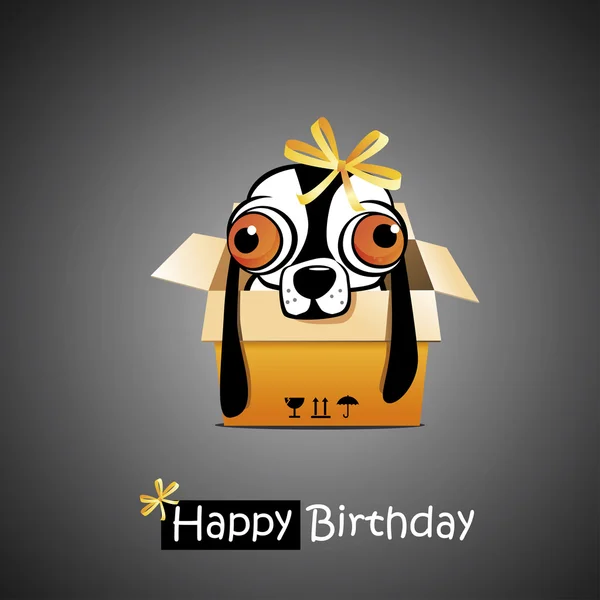 Gelukkige verjaardag glimlach hond cadeau — Stockvector