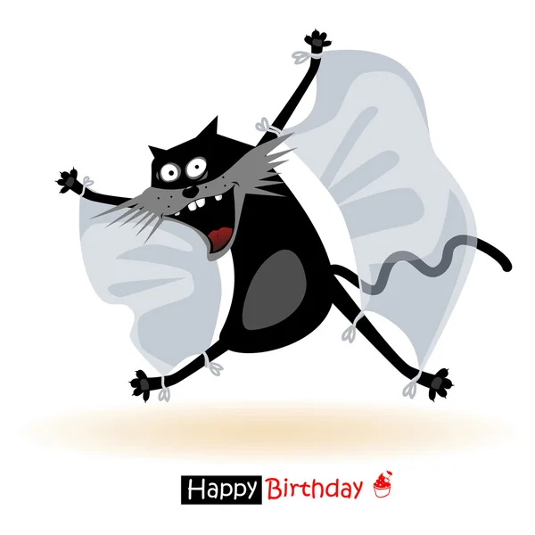 Feliz aniversário sorriso voador gato — Vetor de Stock