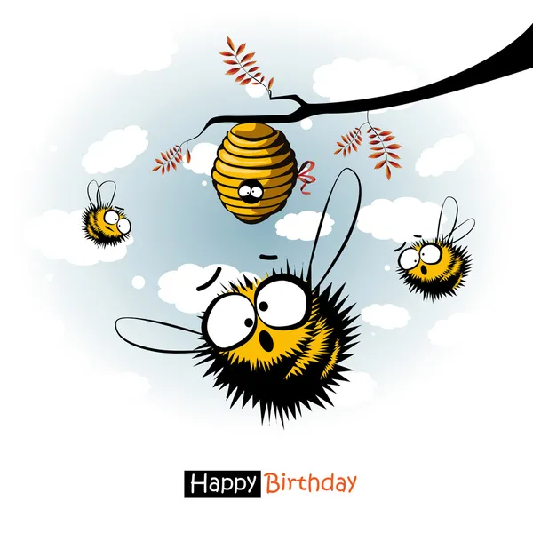 Gelukkige verjaardag glimlach grappige bijen en honing geschenk — Stockvector