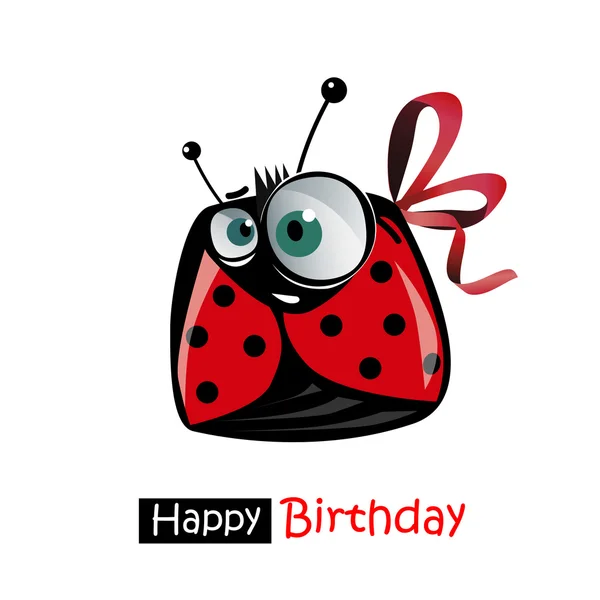 Gelukkige verjaardag glimlach lieveheersbeestje — Stockvector