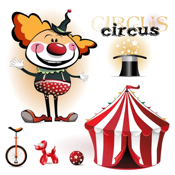 Illustration of a circus tent, clowns — Stock Vector