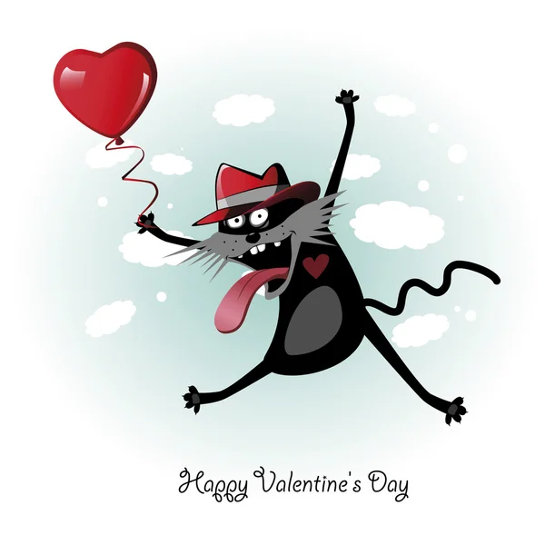 Día de San Valentín sonrisa gato divertido — Vector de stock