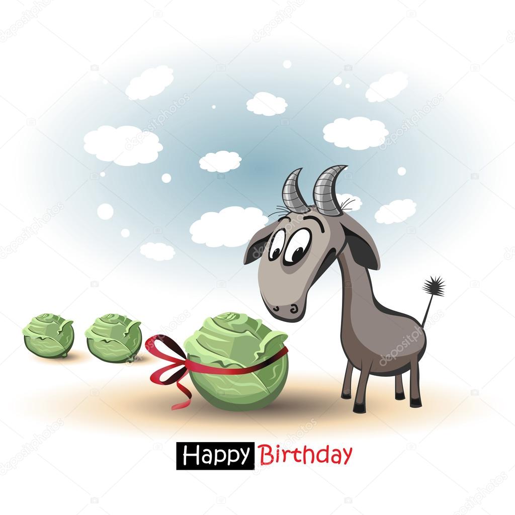 Happy Birthday Smile Goat And Cabbage Stock Vector Image By C Novkota1