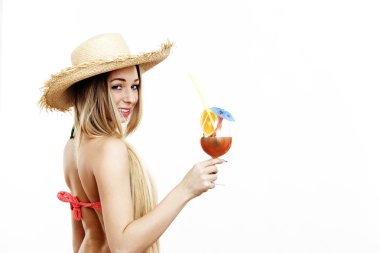 güzel sarışın kız bikini yaz aylarında poz,