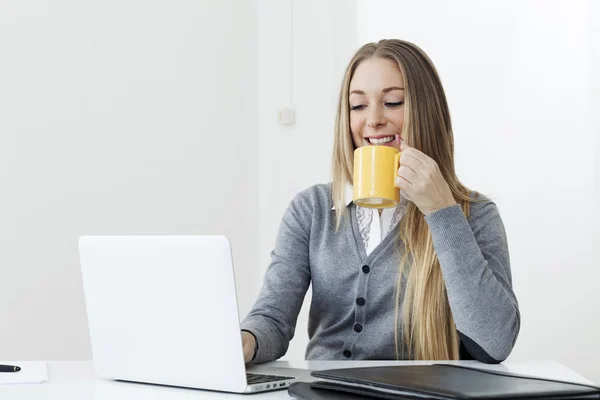 Business woman sitting at a desk office computer — Stock Photo, Image