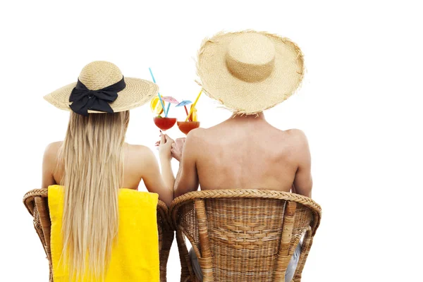 Backside of couple with cocktails — Stock Photo, Image