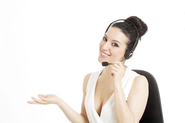 Woman customer service worker, call center smiling operator with — Stock Photo, Image