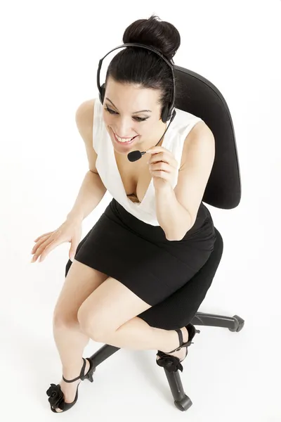 Woman customer service worker, call center smiling operator with — Stock Photo, Image