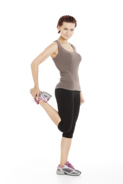 ısınmak için fitness kadın onu bacak germe