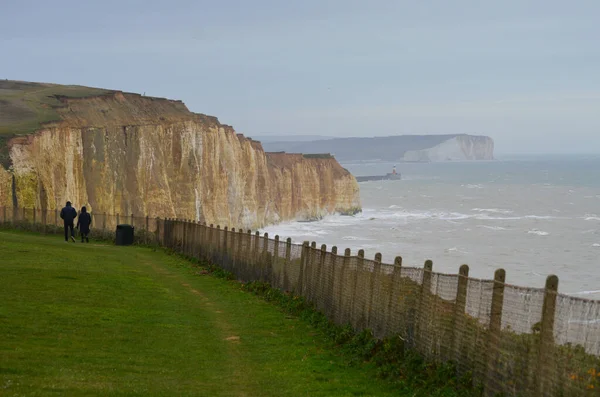 Cliffs Peacehaven East Sussex Windy Day Looking Newhaven Lighthouse Seaford — Stock Photo, Image